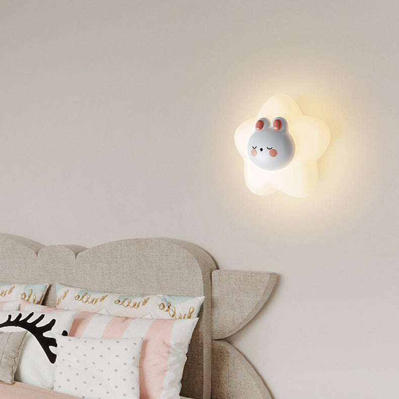 Contemporary Creative Cartoon Animal Rabbit Bear Star Moon Shape PE Iron LED Wall Sconce Lamp For Living Room
