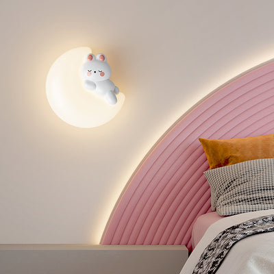 Contemporary Creative Cartoon Animal Rabbit Bear Star Moon Shape PE Iron LED Wall Sconce Lamp For Living Room