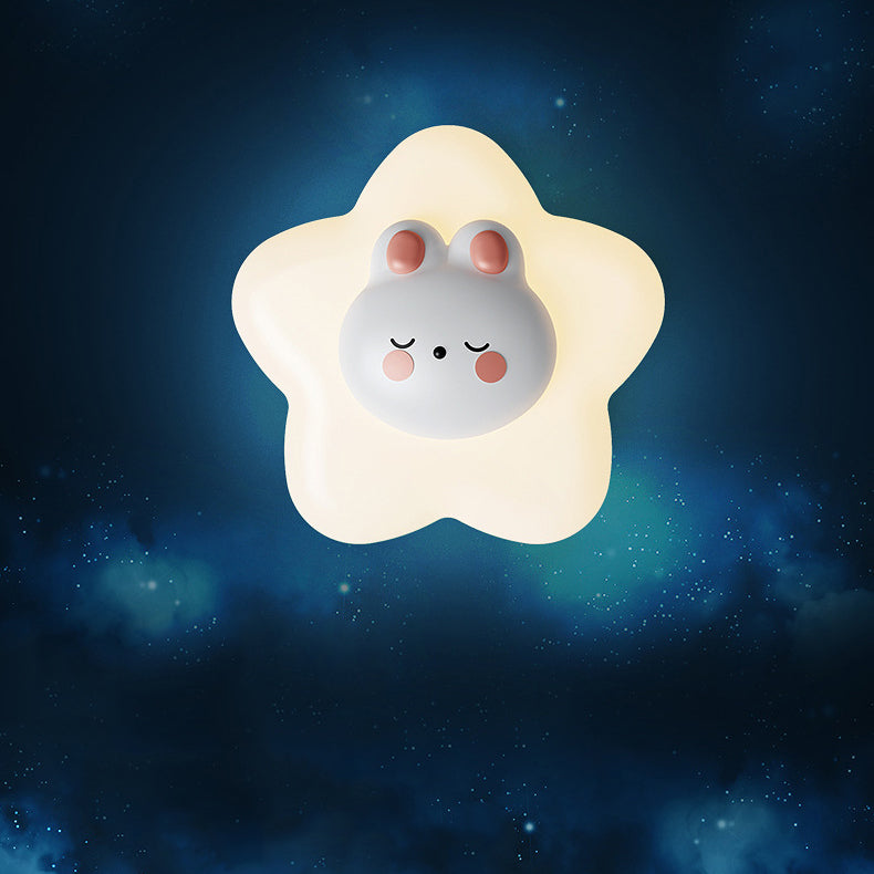 Contemporary Creative Cartoon Animal Rabbit Bear Star Moon Shape PE Iron LED Wall Sconce Lamp For Living Room