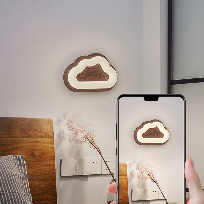 Applique murale LED avec base en bois Creative Cloud contemporaine et abat-jour en PE pour chambre à coucher 