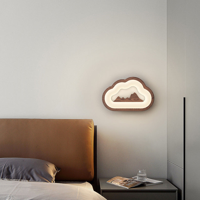 Applique murale LED avec base en bois Creative Cloud contemporaine et abat-jour en PE pour chambre à coucher 