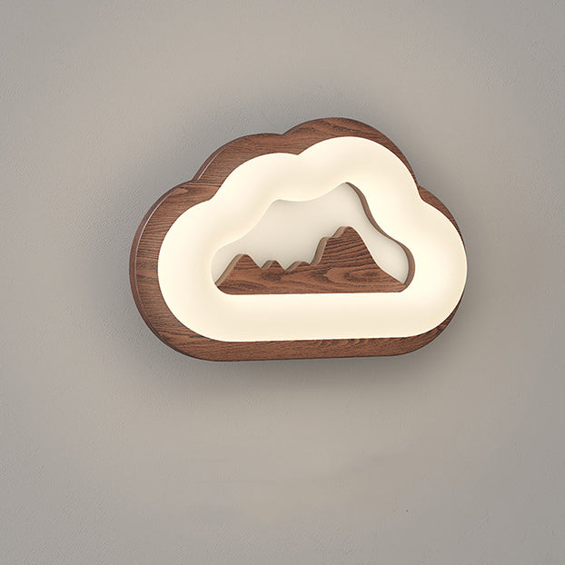 Applique murale LED avec base en bois Creative Cloud contemporaine et abat-jour en PE pour chambre à coucher 