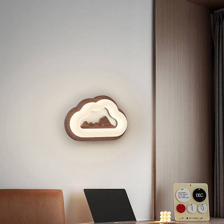 Applique murale LED avec base en bois Creative Cloud contemporaine et abat-jour en PE pour chambre à coucher 