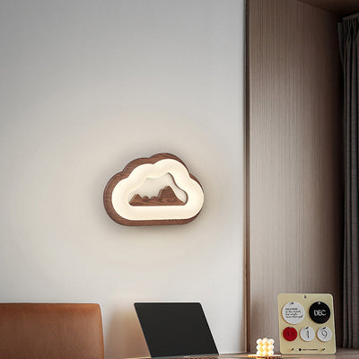 مصباح حائط LED بقاعدة خشبية حديثة من Creative Cloud بظل PE لغرفة النوم 