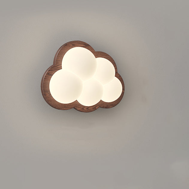Applique murale LED avec base en bois Creative Cloud contemporaine et abat-jour en PE pour chambre à coucher 