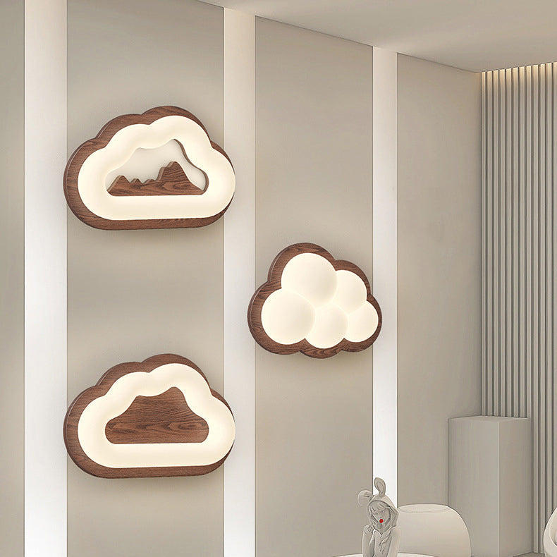 Applique murale LED avec base en bois Creative Cloud contemporaine et abat-jour en PE pour chambre à coucher 