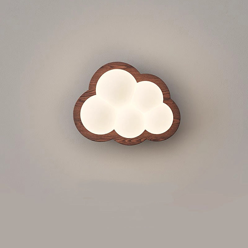 Applique murale LED avec base en bois Creative Cloud contemporaine et abat-jour en PE pour chambre à coucher 