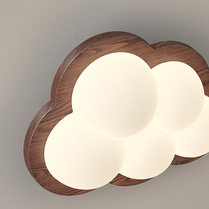 Applique murale LED avec base en bois Creative Cloud contemporaine et abat-jour en PE pour chambre à coucher 