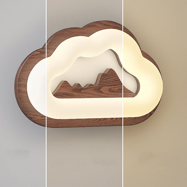 Applique murale LED avec base en bois Creative Cloud contemporaine et abat-jour en PE pour chambre à coucher 