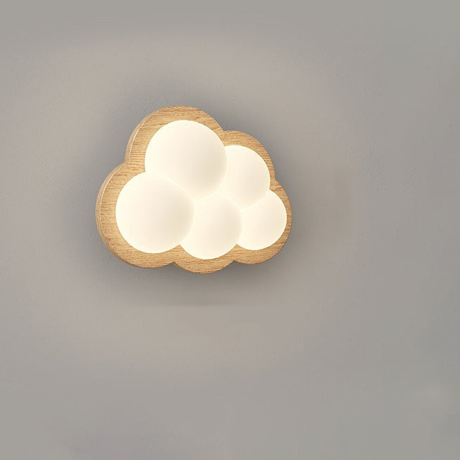 Applique murale LED avec base en bois Creative Cloud contemporaine et abat-jour en PE pour chambre à coucher 