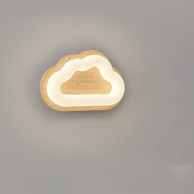 Applique murale LED avec base en bois Creative Cloud contemporaine et abat-jour en PE pour chambre à coucher 