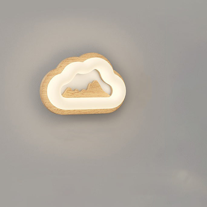 Applique murale LED avec base en bois Creative Cloud contemporaine et abat-jour en PE pour chambre à coucher 