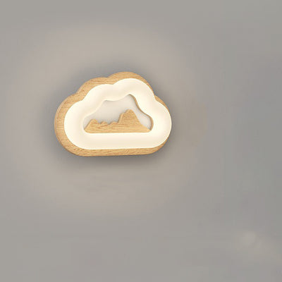 مصباح حائط LED بقاعدة خشبية حديثة من Creative Cloud بظل PE لغرفة النوم 