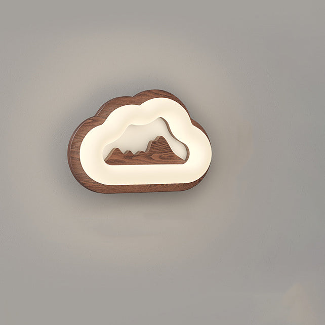 Applique murale LED avec base en bois Creative Cloud contemporaine et abat-jour en PE pour chambre à coucher 