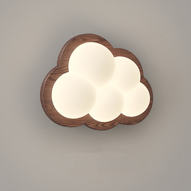 Applique murale LED avec base en bois Creative Cloud contemporaine et abat-jour en PE pour chambre à coucher 