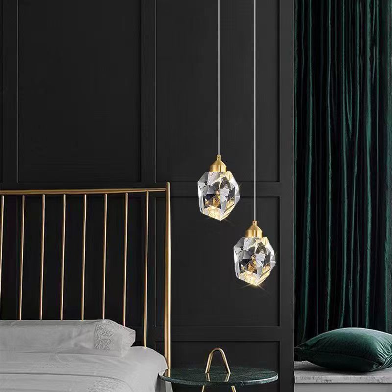 Modern Luxury Diamond Cube Crystal Iron LED Pendant Light For Bedroom