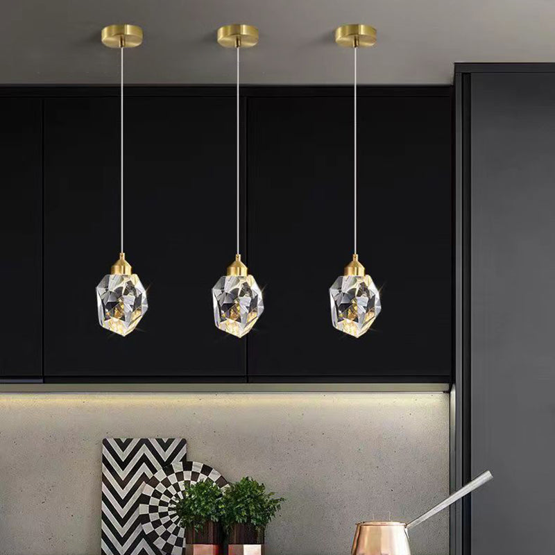 Modern Luxury Diamond Cube Crystal Iron LED Pendant Light For Bedroom