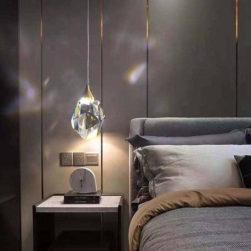 Modern Luxury Diamond Cube Crystal Iron LED Pendant Light For Bedroom