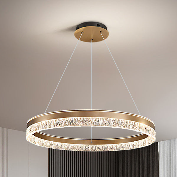 Lámpara de Araña LED de Círculo Acrílico de Aluminio de Lujo Moderno para Sala de Estar 