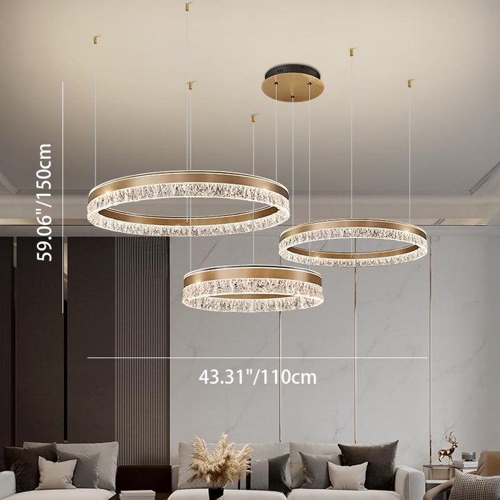 Lámpara de Araña LED de Círculo Acrílico de Aluminio de Lujo Moderno para Sala de Estar 