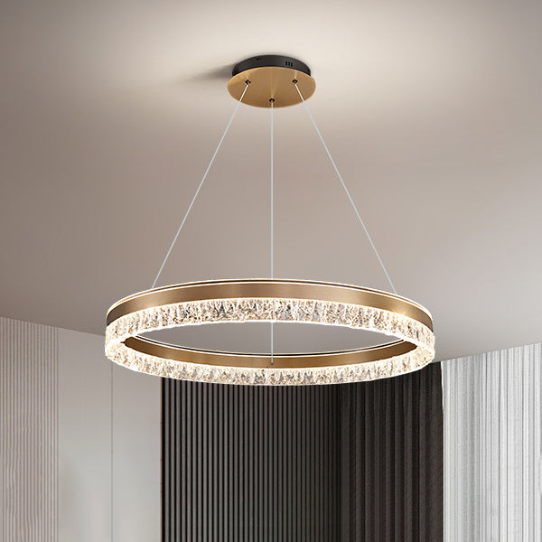 Lámpara de Araña LED de Círculo Acrílico de Aluminio de Lujo Moderno para Sala de Estar 