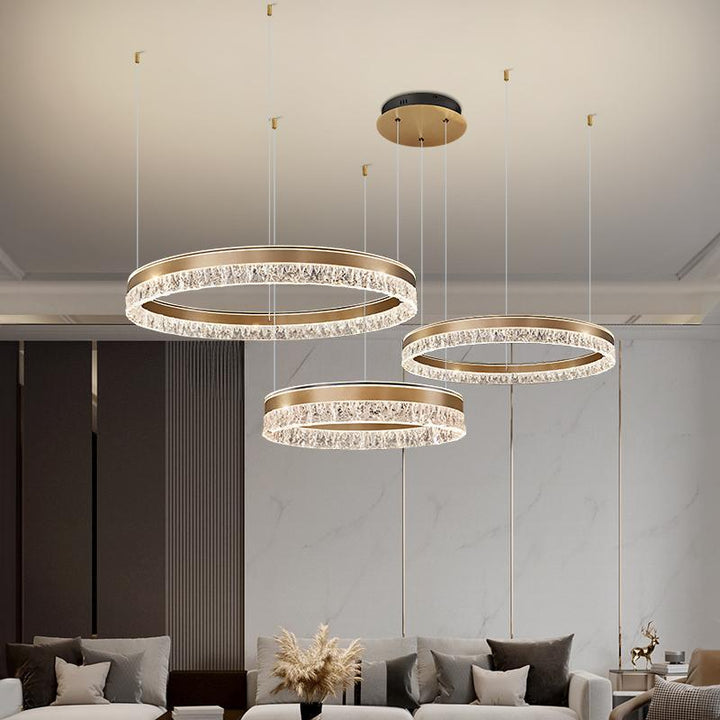 Lámpara de Araña LED de Círculo Acrílico de Aluminio de Lujo Moderno para Sala de Estar 