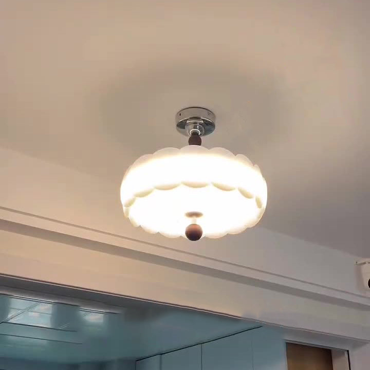 Contemporary Retro Round Disc Beads Iron PE LED Semi-Flush Mount Ceiling Light For Bedroom