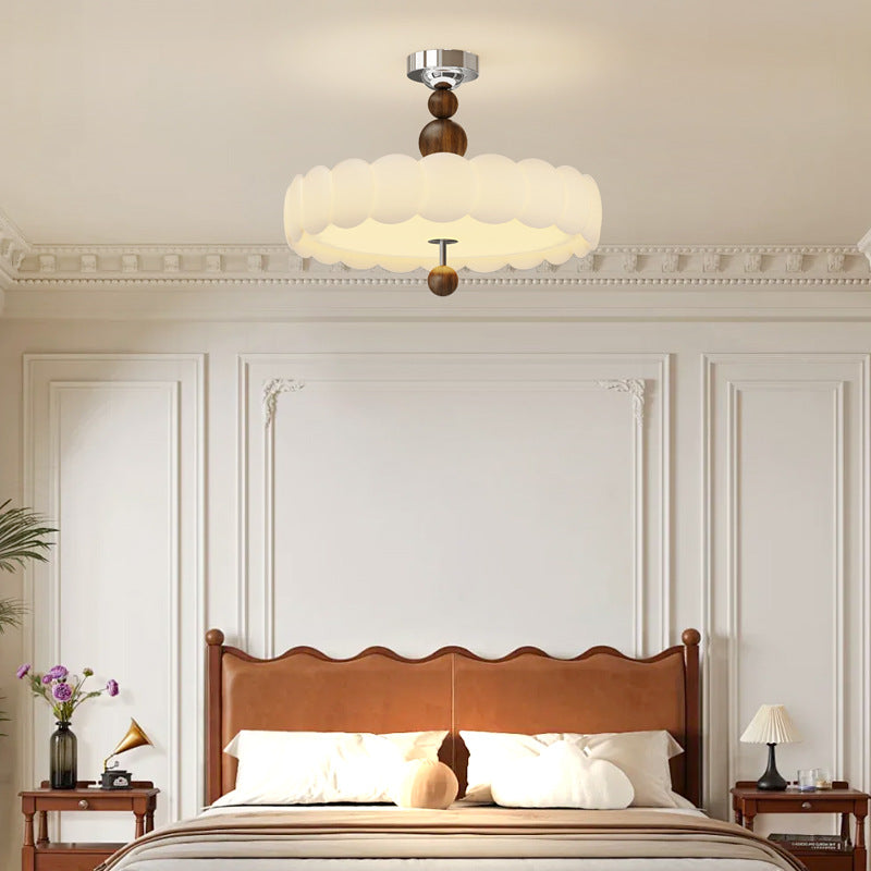 Contemporary Retro Round Disc Beads Iron PE LED Semi-Flush Mount Ceiling Light For Bedroom