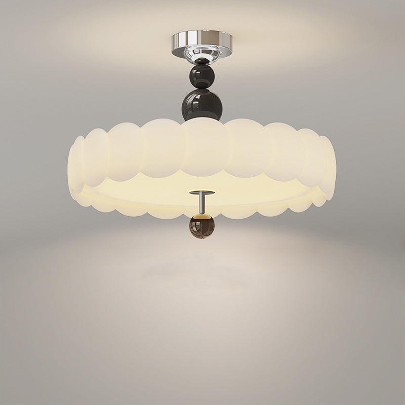 Contemporary Retro Round Disc Beads Iron PE LED Semi-Flush Mount Ceiling Light For Bedroom