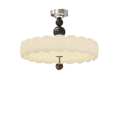 Contemporary Retro Round Disc Beads Iron PE LED Semi-Flush Mount Ceiling Light For Bedroom