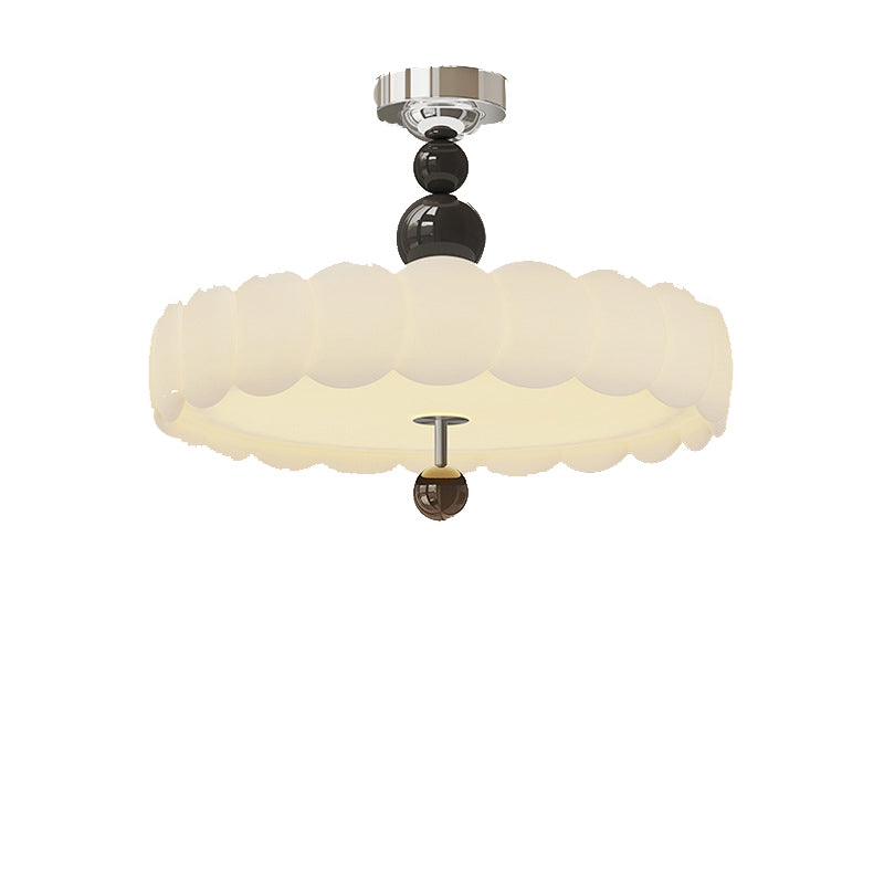 Contemporary Retro Round Disc Beads Iron PE LED Semi-Flush Mount Ceiling Light For Bedroom