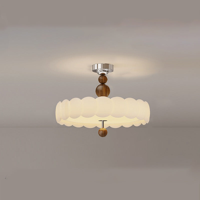 Contemporary Retro Round Disc Beads Iron PE LED Semi-Flush Mount Ceiling Light For Bedroom