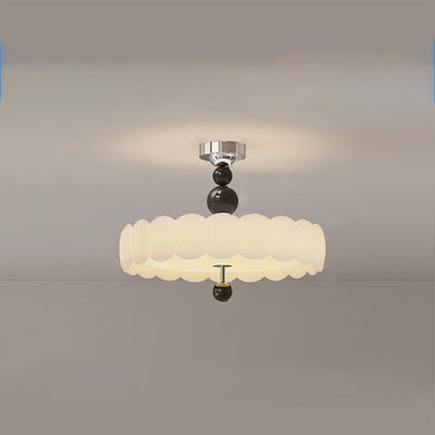 Contemporary Retro Round Disc Beads Iron PE LED Semi-Flush Mount Ceiling Light For Bedroom