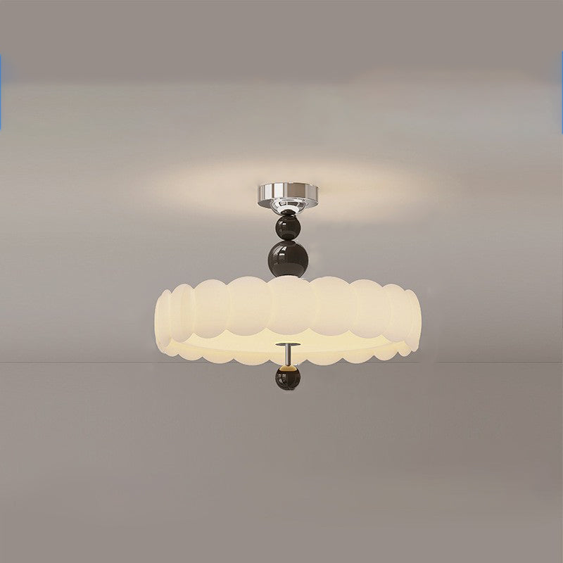 Contemporary Retro Round Disc Beads Iron PE LED Semi-Flush Mount Ceiling Light For Bedroom