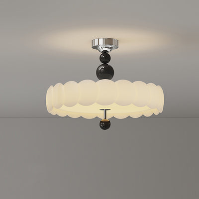 Contemporary Retro Round Disc Beads Iron PE LED Semi-Flush Mount Ceiling Light For Bedroom