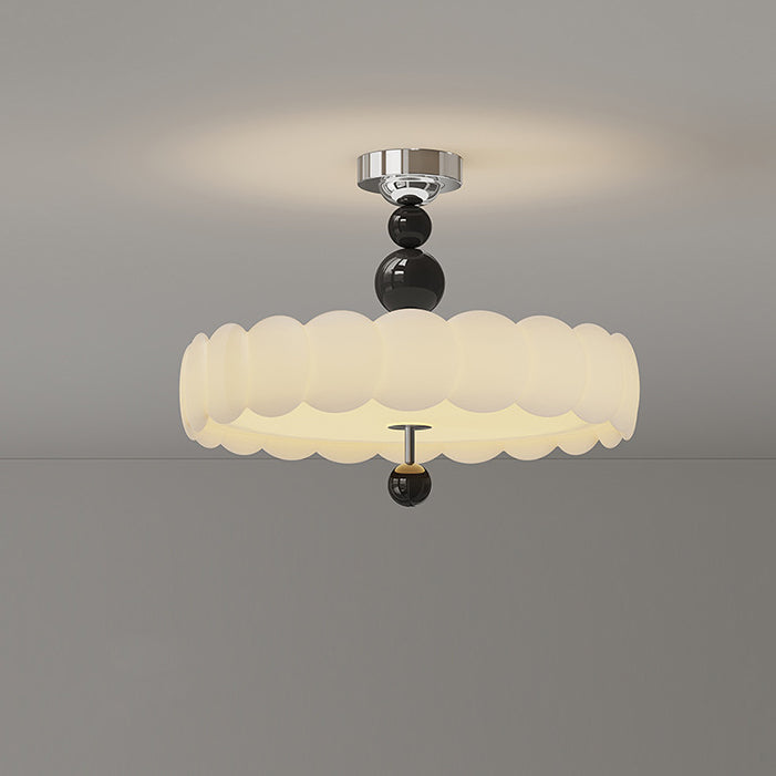 Contemporary Retro Round Disc Beads Iron PE LED Semi-Flush Mount Ceiling Light For Bedroom