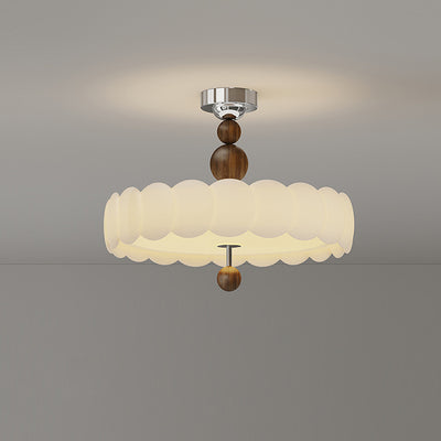 Contemporary Retro Round Disc Beads Iron PE LED Semi-Flush Mount Ceiling Light For Bedroom