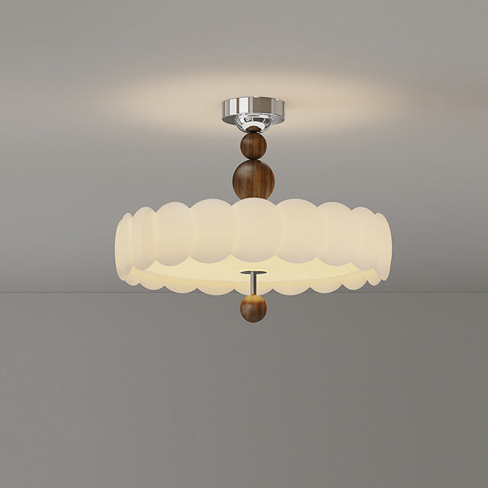 Contemporary Retro Round Disc Beads Iron PE LED Semi-Flush Mount Ceiling Light For Bedroom