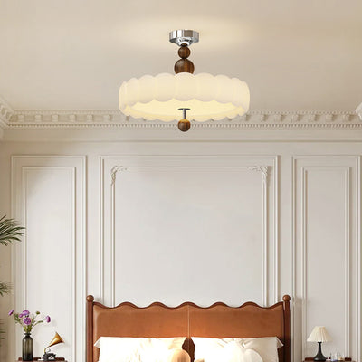Contemporary Retro Round Disc Beads Iron PE LED Semi-Flush Mount Ceiling Light For Bedroom