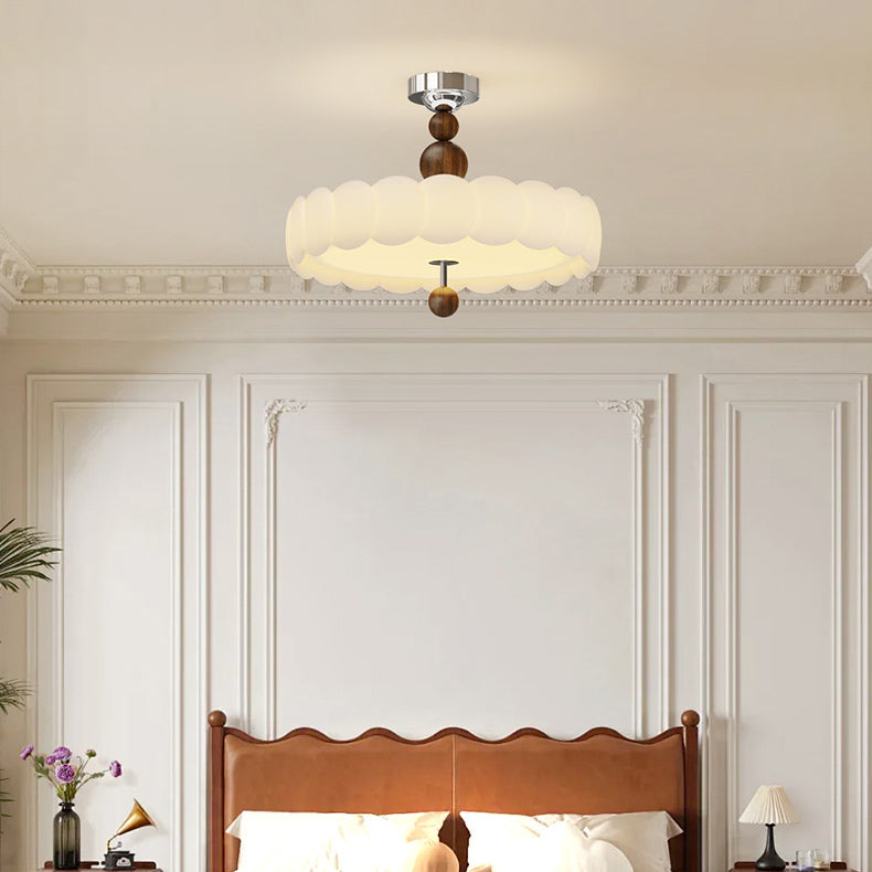 Contemporary Retro Round Disc Beads Iron PE LED Semi-Flush Mount Ceiling Light For Bedroom
