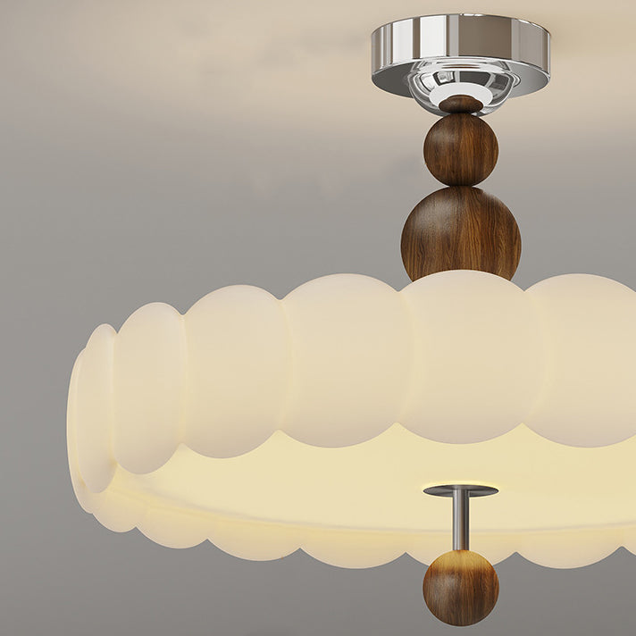 Contemporary Retro Round Disc Beads Iron PE LED Semi-Flush Mount Ceiling Light For Bedroom