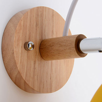 Contemporary Nordic Rotatable Wood Iron Round Trumpet Shape 1-Light Wall Sconce Lamp For Hallway