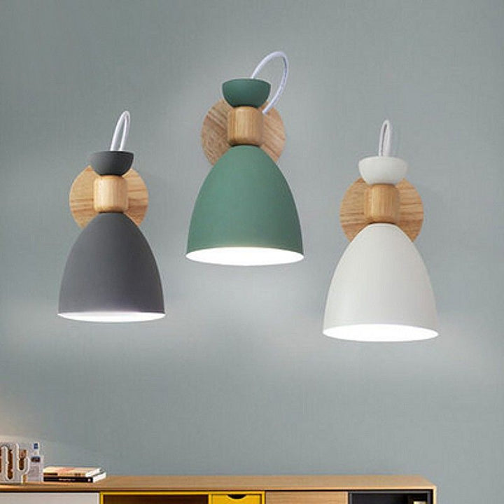 Contemporary Nordic Rotatable Rubberwood Iron Round Trumpet Shape 1-Light Wall Sconce Lamp For Hallway