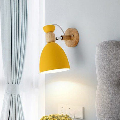 Contemporary Nordic Rotatable Wood Iron Round Trumpet Shape 1-Light Wall Sconce Lamp For Hallway