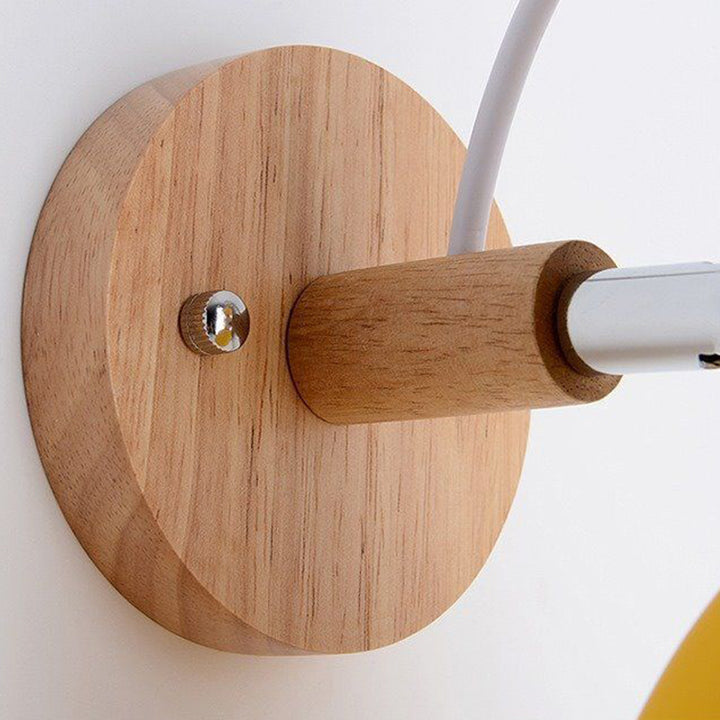 Contemporary Nordic Rotatable Rubberwood Iron Round Trumpet Shape 1-Light Wall Sconce Lamp For Hallway