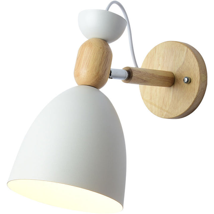 Contemporary Nordic Rotatable Rubberwood Iron Round Trumpet Shape 1-Light Wall Sconce Lamp For Hallway