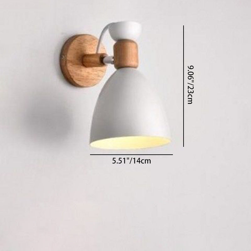 Contemporary Nordic Rotatable Wood Iron Round Trumpet Shape 1-Light Wall Sconce Lamp For Hallway