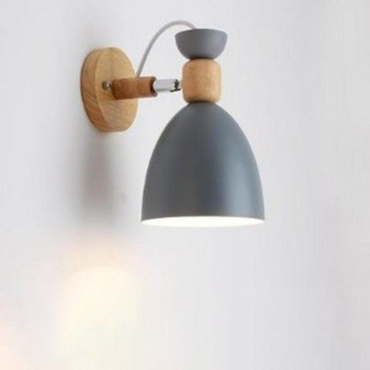 Contemporary Nordic Rotatable Rubberwood Iron Round Trumpet Shape 1-Light Wall Sconce Lamp For Hallway