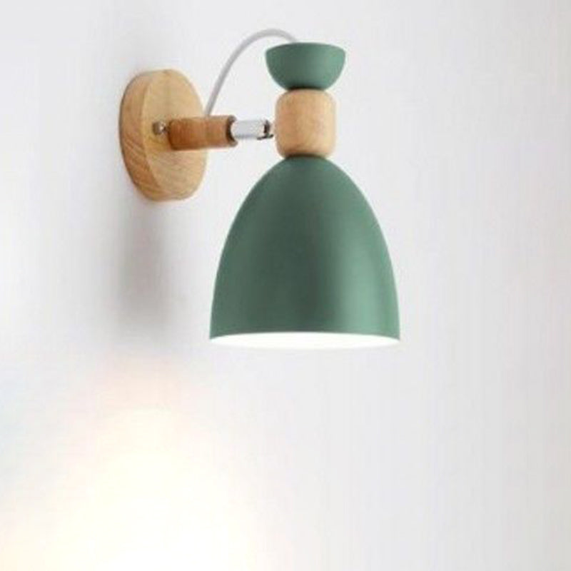 Contemporary Nordic Rotatable Wood Iron Round Trumpet Shape 1-Light Wall Sconce Lamp For Hallway