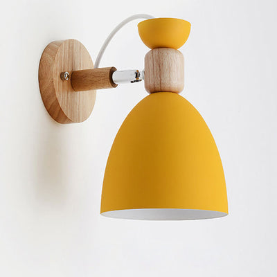 Contemporary Nordic Rotatable Wood Iron Round Trumpet Shape 1-Light Wall Sconce Lamp For Hallway